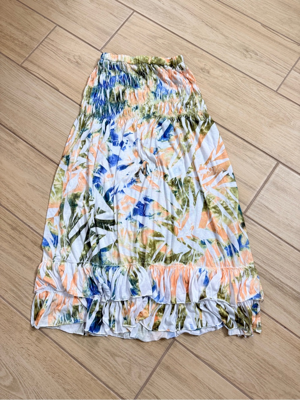 Sanprit Tropical Floral Maxi Skirt Boho Smocked Waist Tiered Hem